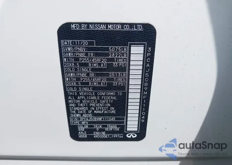 2021 Infiniti Qx50 Sensory Awd из США, поврежденный, VIN 3PCAJ5CB9MF111049